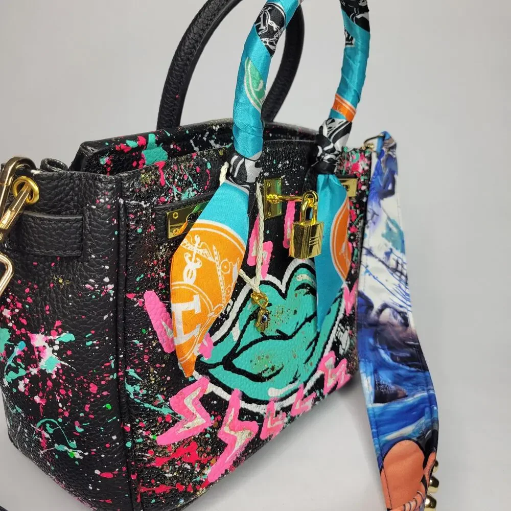 NEW Anca Barbu Green Lips Tote Electric Handbag Purse Handpainted - Picture 7 of 14